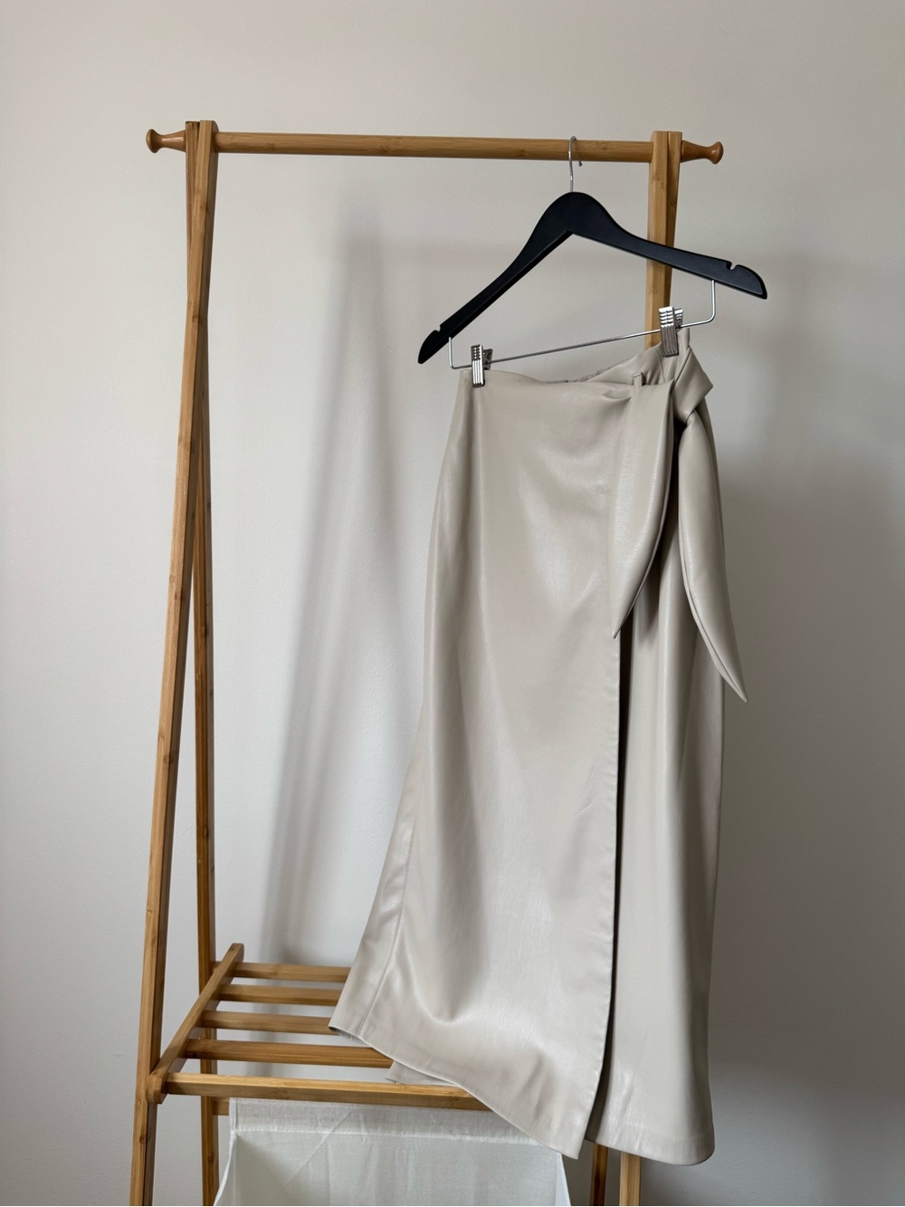 Cream Wrap Vegan Leather Midi Skirt